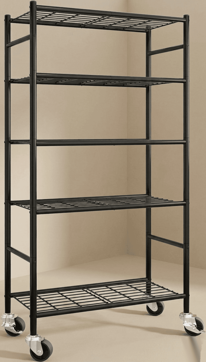 5-Tier Metal Storage Shelves with Wheels