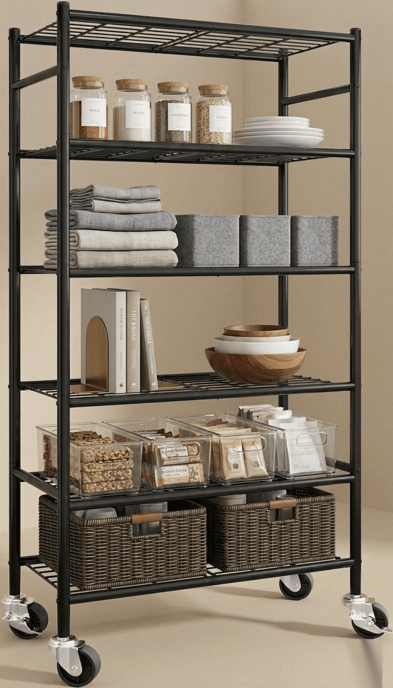 5-Tier Metal Storage Shelves with Wheels