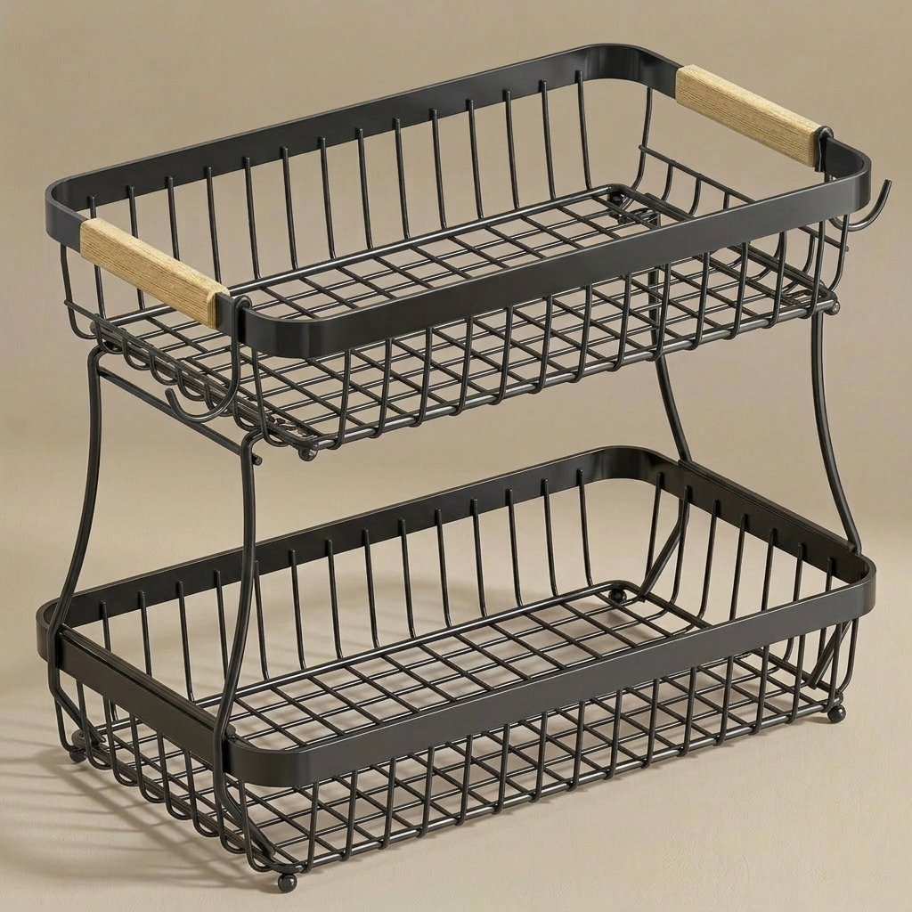 2-Tier Detachable Fruit Basket with Banana Hangers
