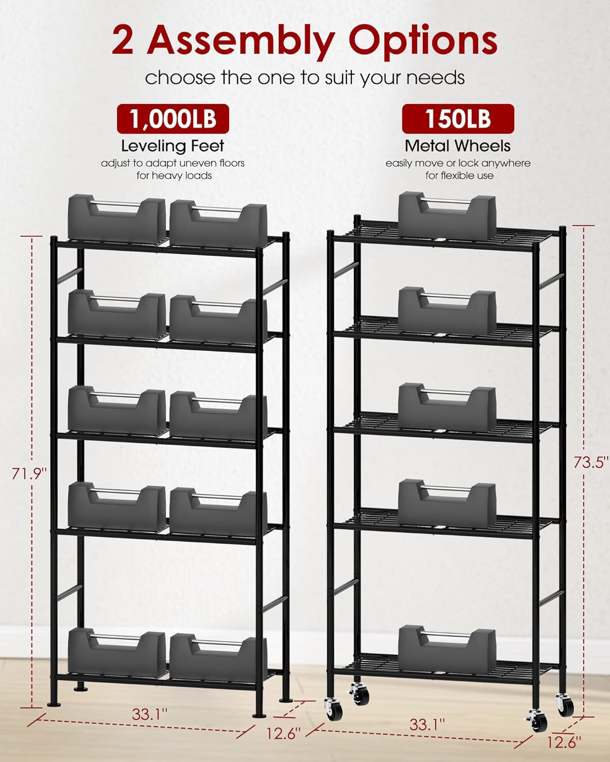 5-Tier Metal Storage Shelves with Wheels